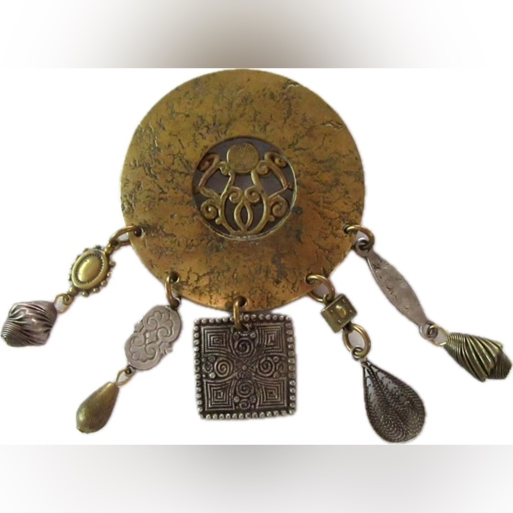 Artist Marjorie Baer San Francisco Handcrafted Mixed Metal Dangling Charm Brooch